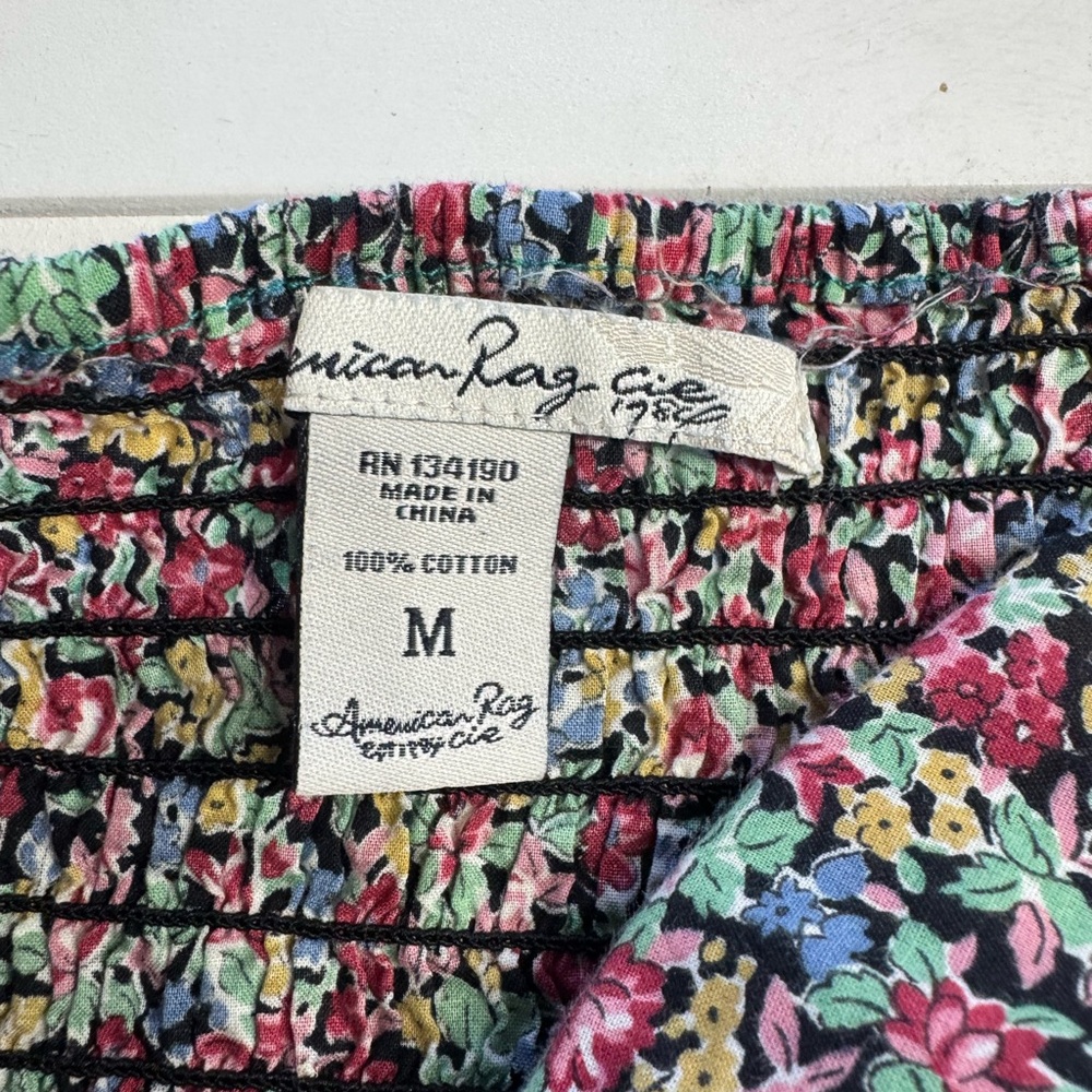 American Rag CIE Women’s Sz Medium Cotton Floral Ruffle Strapless Blouse Top - Picture 3 of 6